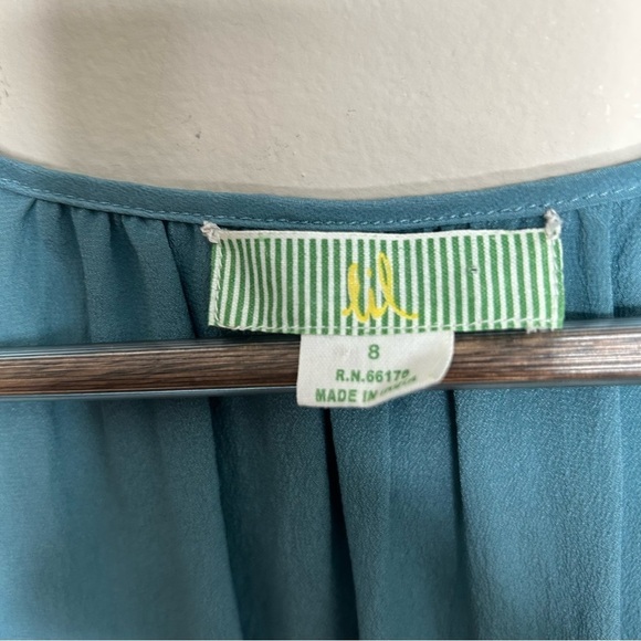 Anthropologie lil Silk Blouse Sleeveless Tie Belt Two Toned Blue Size 8 - Picture 7 of 10